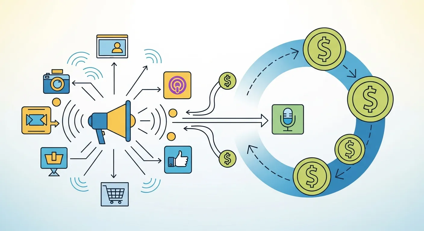 Graphic of frequently asked questions with icons representing influencer marketing and affiliate strategies