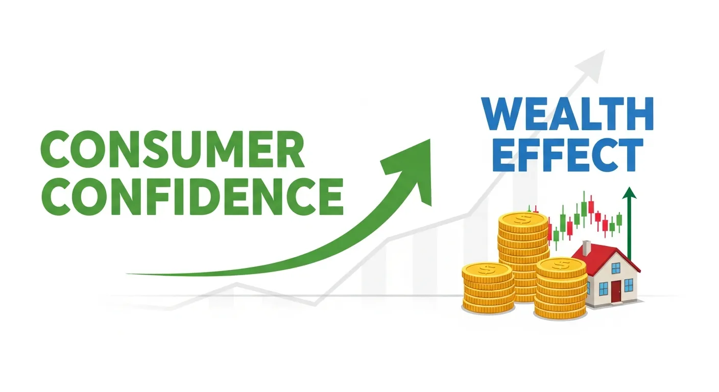 Illustration of a happy family shopping, symbolizing the wealth effect driven by rising stock prices.