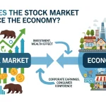 Illustration of a stock market graph with rising and falling trends, symbolizing the connection between the Stock Market Influence