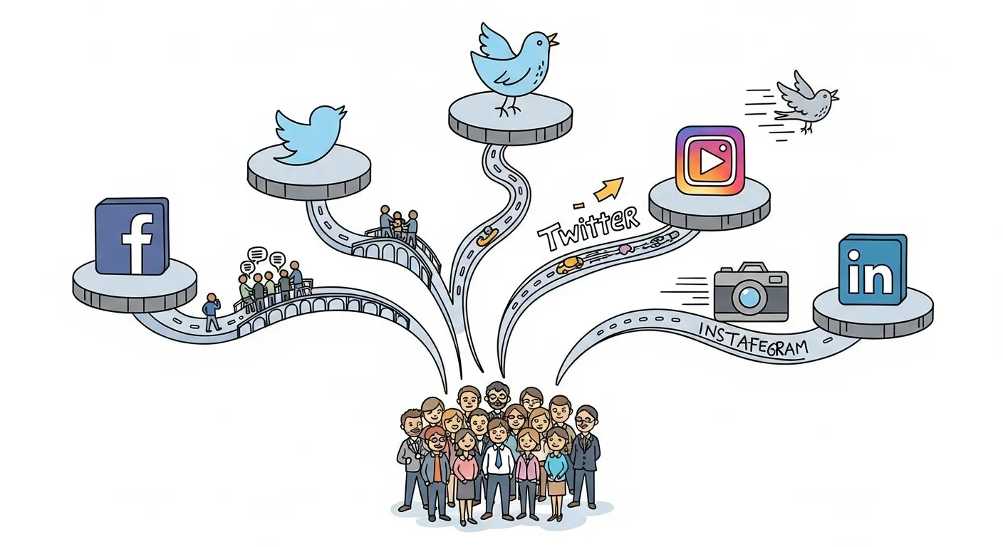 Visual representation of social media platforms like Instagram, TikTok, YouTube, and LinkedIn, highlighting their unique influencer marketing strategies