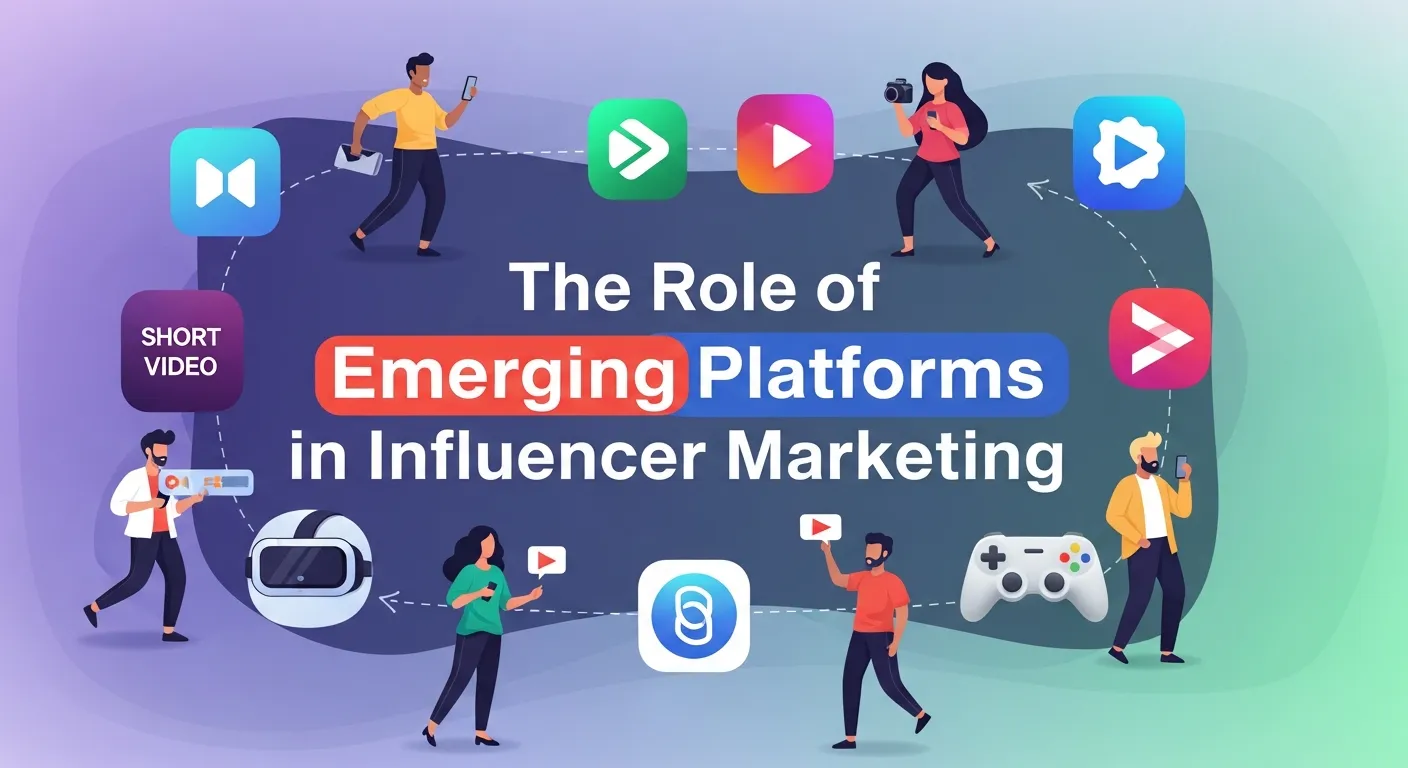 Icons of emerging platforms like Twitch, Discord, and BeReal, alongside traditional platforms like Instagram and TikTok, showcasing the evolving landscape of influencer marketing.