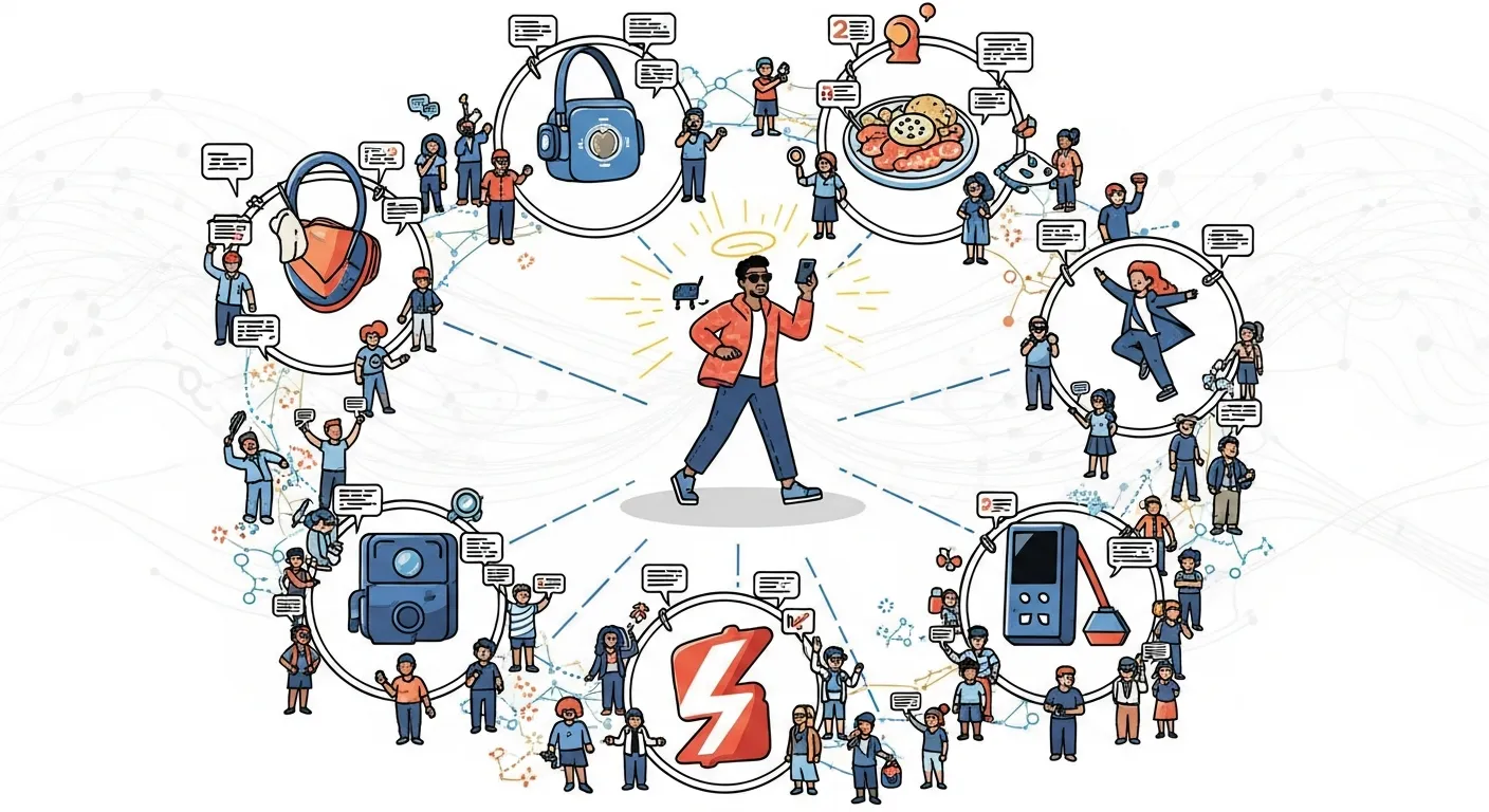 A TikTok influencer showcasing a trending product, with engagement icons like likes and comments.

