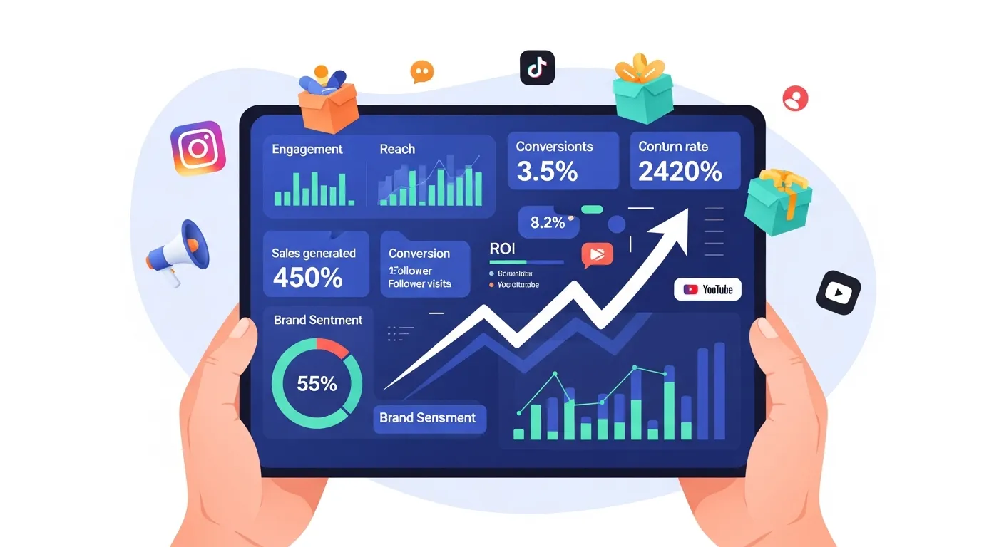 Graph showing engagement rates, reach, and conversions from an influencer marketing campaign