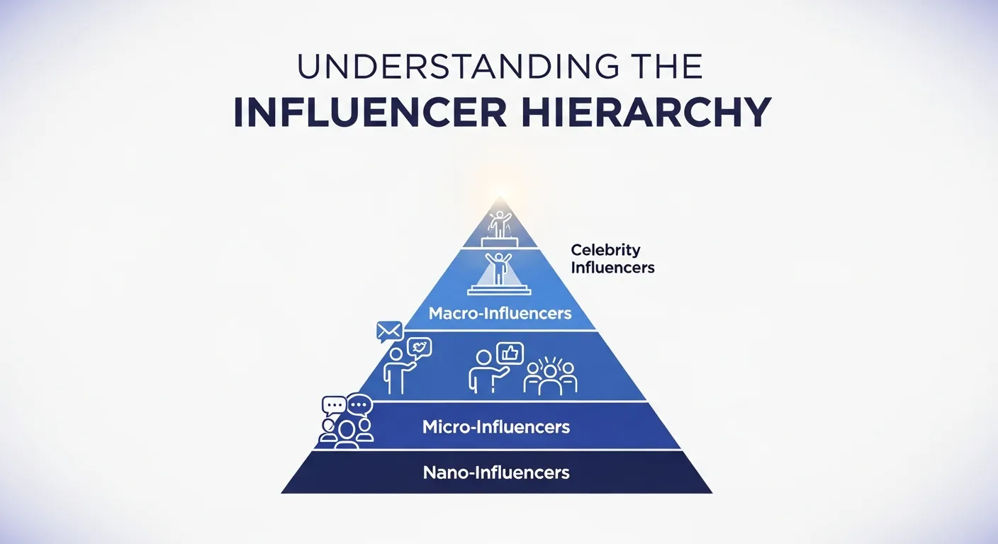 Visual representation of influencer tiers, from mega influencers to nano influencers